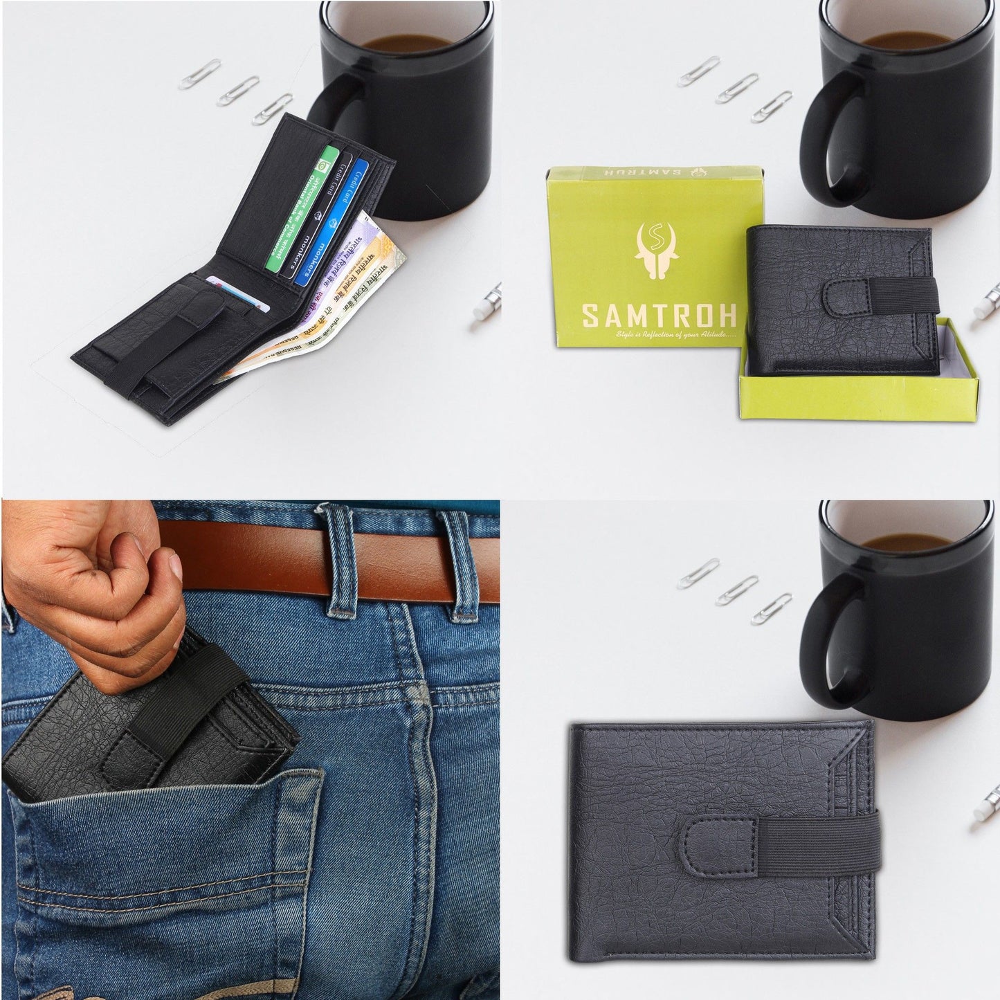 SAMTROH Men Black Artificial Leather Wallet (5 Card Slots)